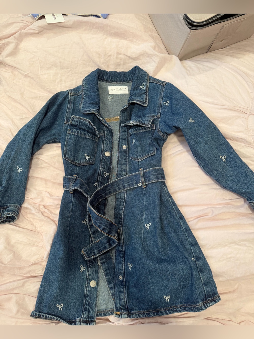 Zara Dark Blue Embroidered Denim Dress Overalls